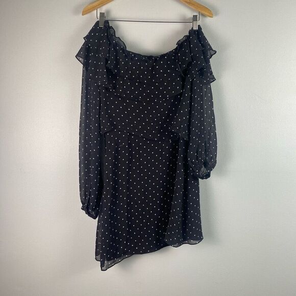 INTERMIX Juliette One Shoulder Ruffle Silk Polka Dot Mini Dress - Picture 3 of 9